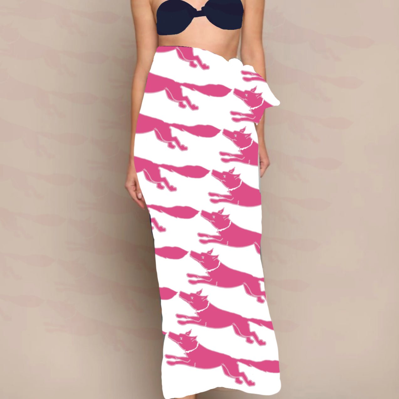 53 x 53 inch square 70% Cotton, 30% Silk Racing Fox with Pearls Navy + Pink