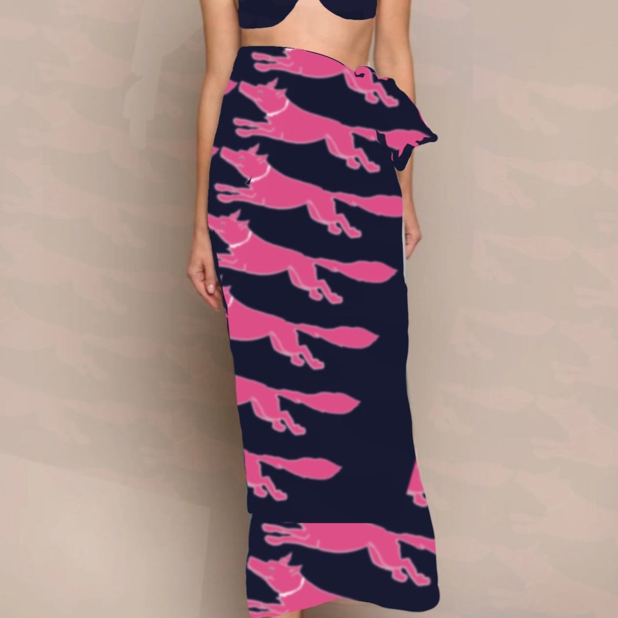 53 x 53 inch square 70% Cotton, 30% Silk Racing Fox with Pearls Navy + Pink