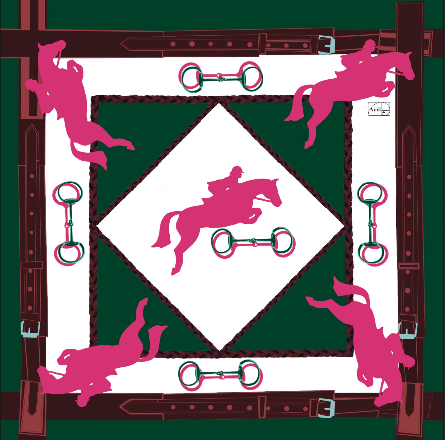 21 x 21 inch square 100% Cotton Jumper in Dark Green + Pink