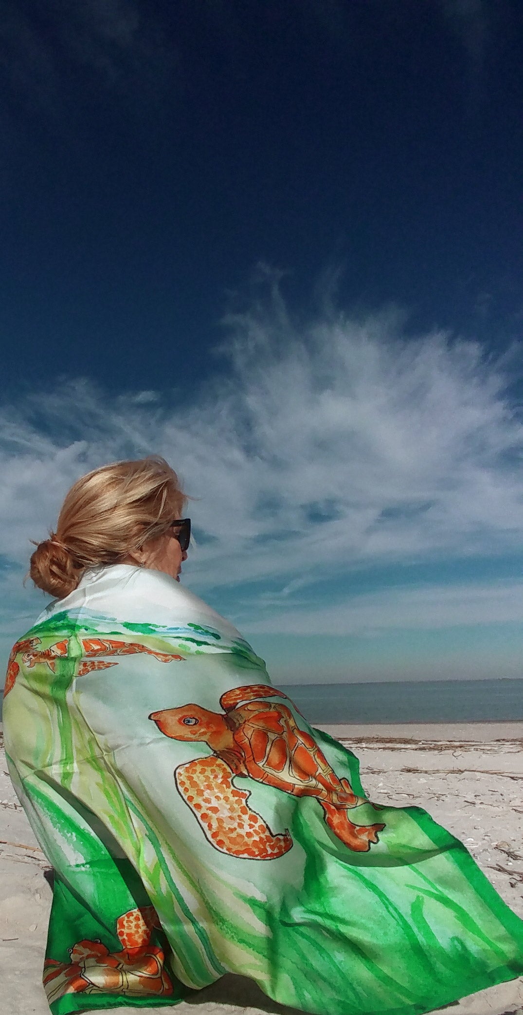 35 x 35 inch square 100% Italian Silk Twill Frolicking Sea Turtles