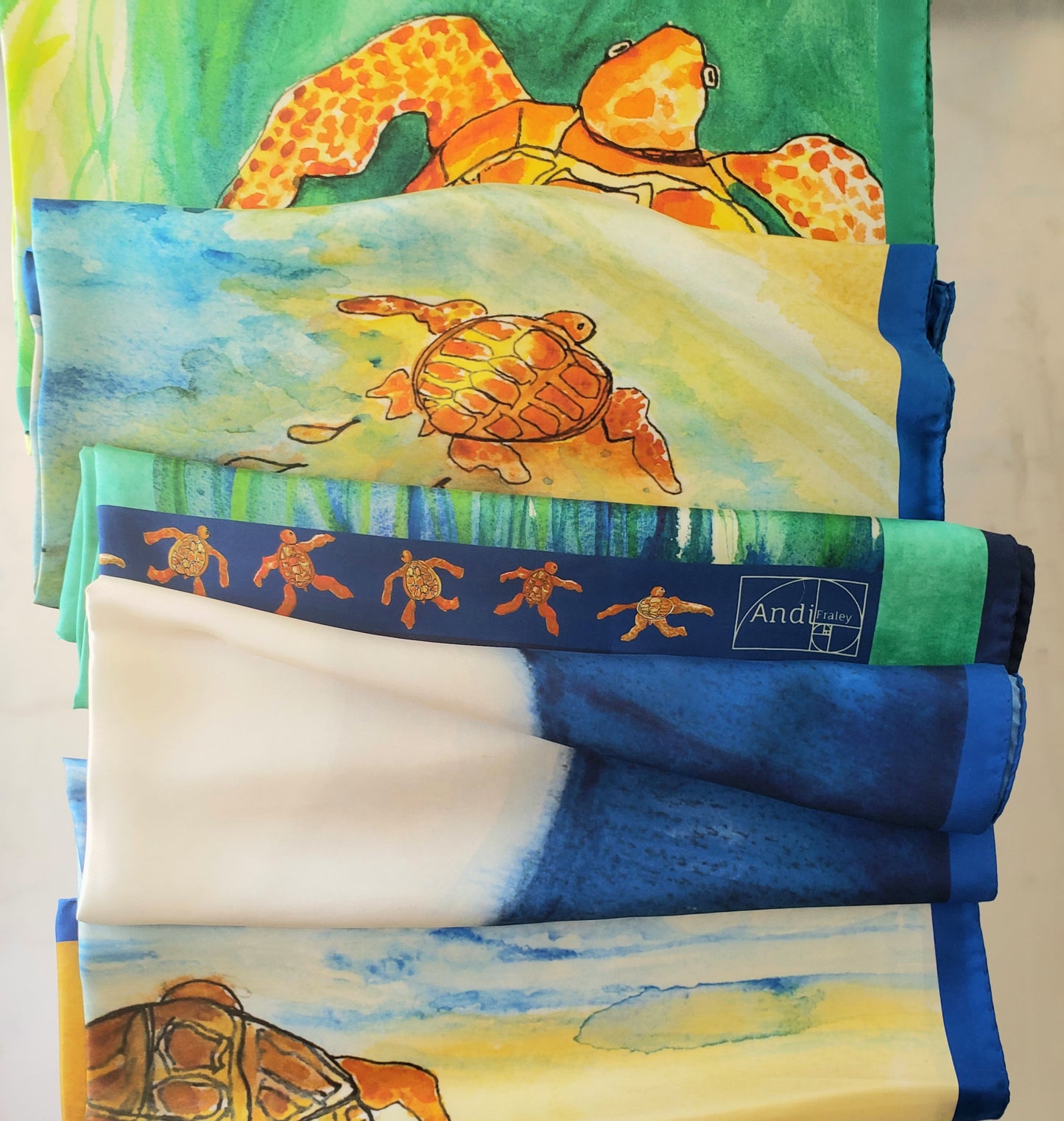 35 x 35 inch square 100% Italian Silk Twill Full Moon Baby Sea Turtle