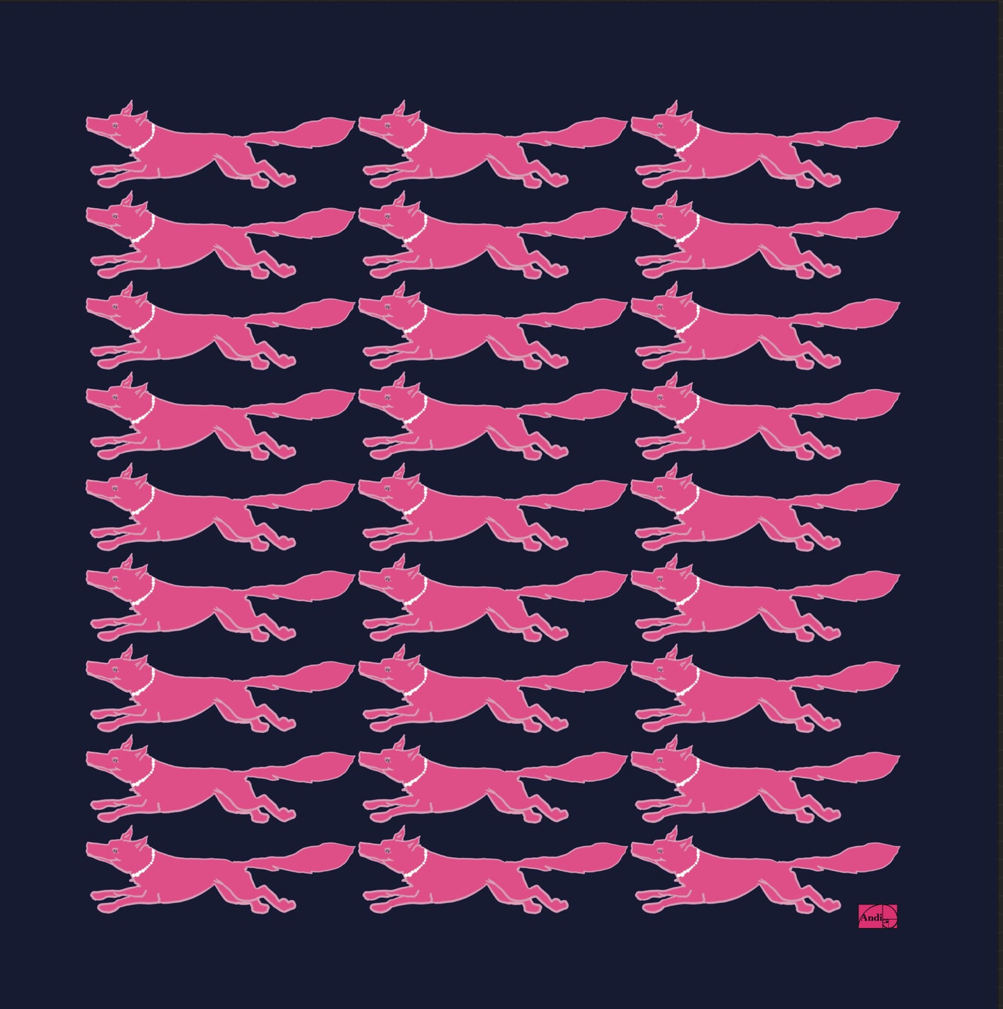 53 x 53 inch square 70% Cotton 30% Silk, Racing Fox with Pearls Dark Green + Pink