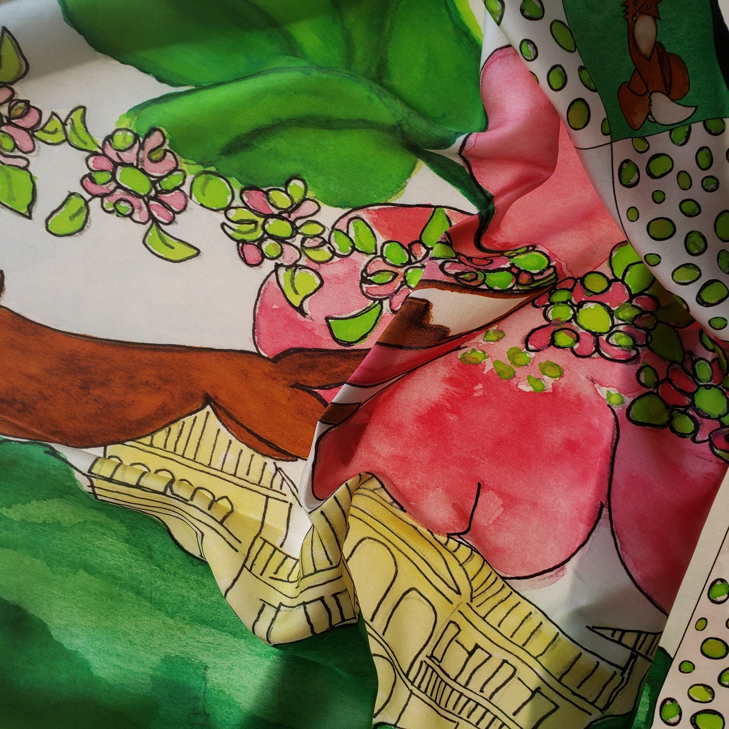 35 x 35 inch square 100% Italian Silk Twill Fox Leaping