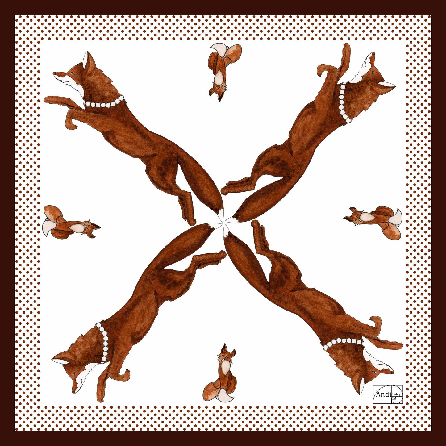 53 x 53 inch square 70% Cotton 30% Silk Racing Fox with Pearls