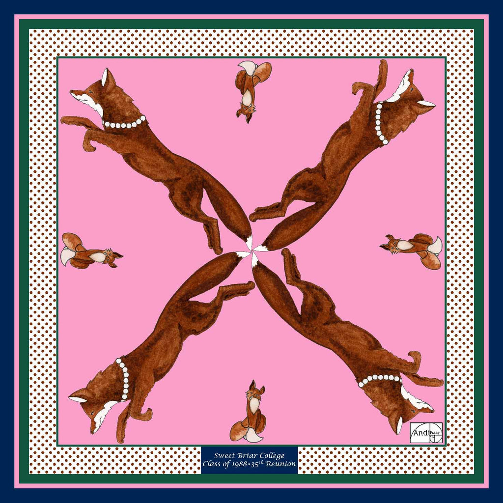 XCustom 20 x 20 inch square 100% Silk Twill Vixen Racer with Pearls  Limited Edition Reunion Class of 1988