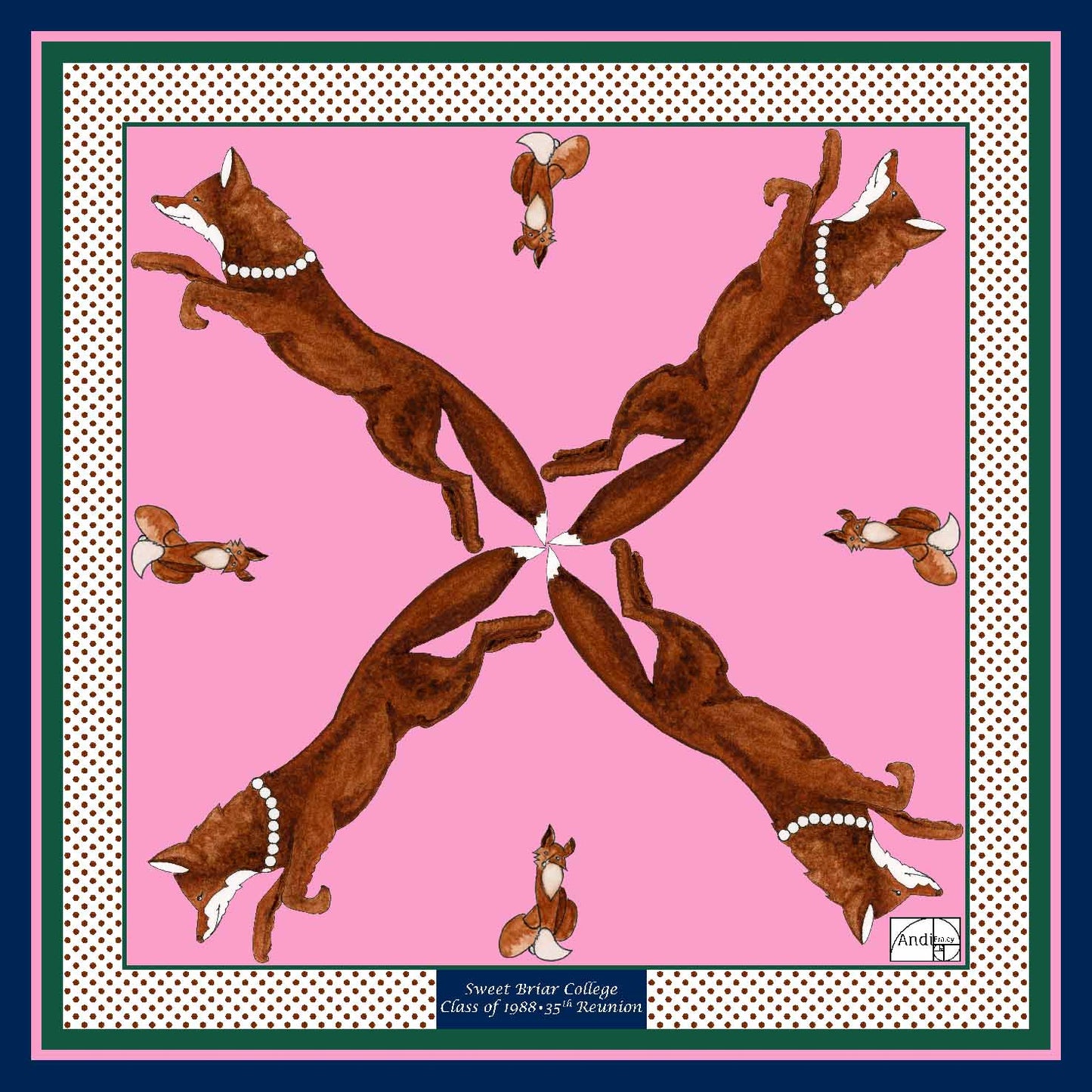 XCustom 20 x 20 inch square 100% Silk Twill Vixen Racer with Pearls  Limited Edition Reunion Class of 1988