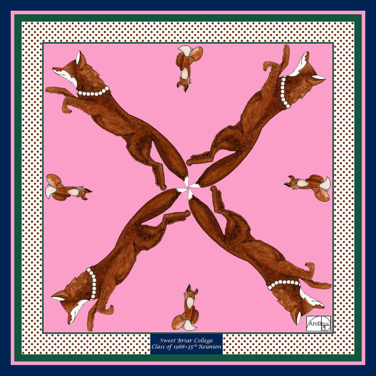 XCustom 20 x 20 inch square 100% Silk Twill Vixen Racer with Pearls  Limited Edition Reunion Class of 1988
