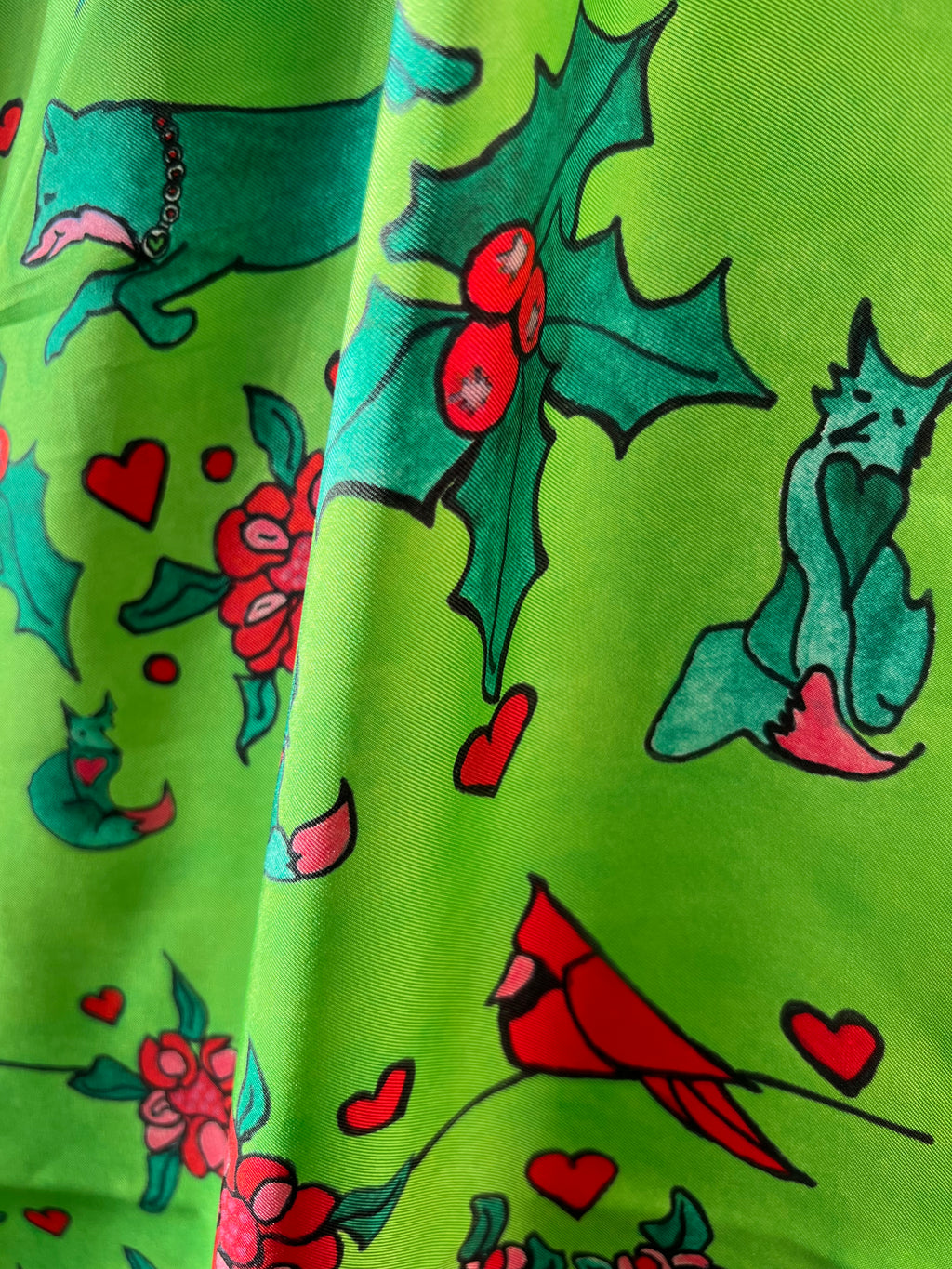 XCustom Limited Edition 20 x 20 inch square 100% Italian Silk Twill Fox + Cardinal's Holly Day
