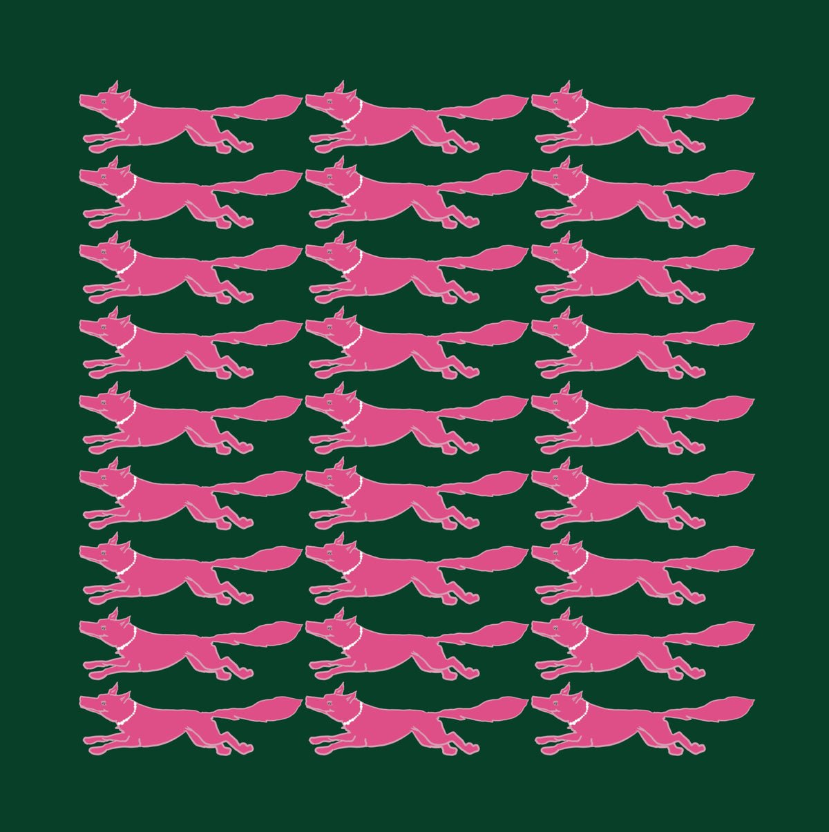 53 x 53 inch square 70% Organic Cotton, 30% Silk  Vixen Racing Fox with Pearls White + Pink