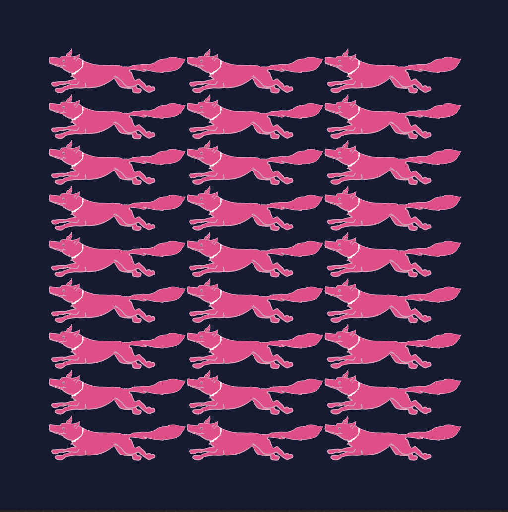 25x25 inches 100% Organic Cotton Vixen Racing Fox with Pearls Navy + Pink