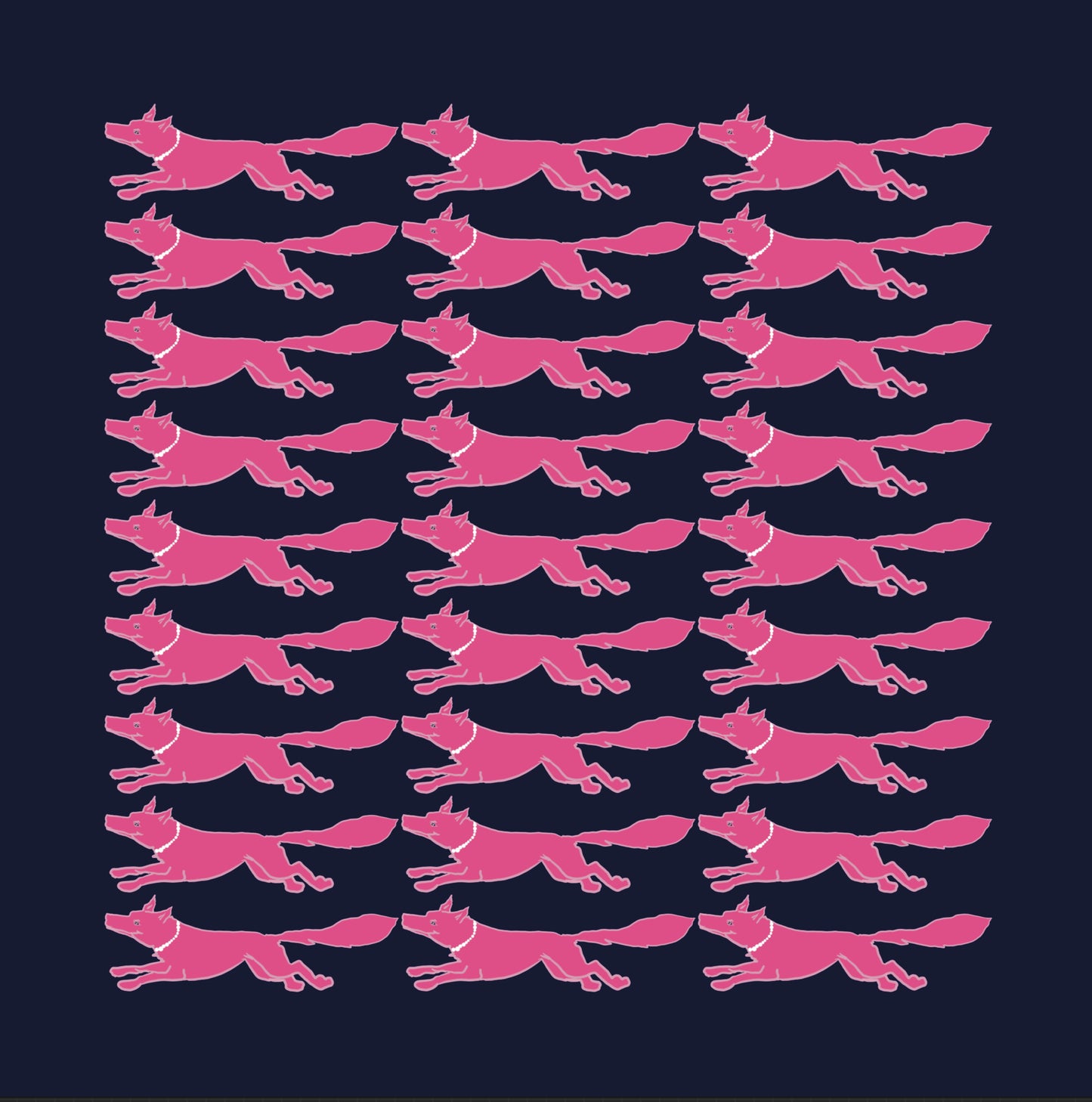 25x25 inch square 100% Cotton Racing Fox with Pearls Dark Green + Pink