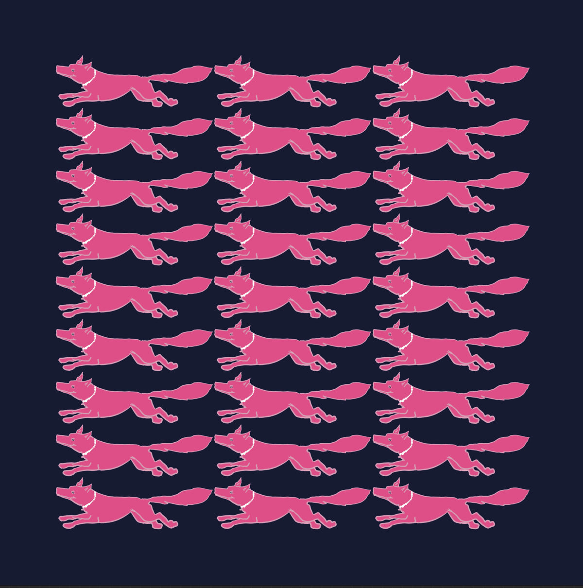 53 x 53 inch square 70% Organic Cotton, 30% Silk  Vixen Racing Fox with Pearls White + Pink