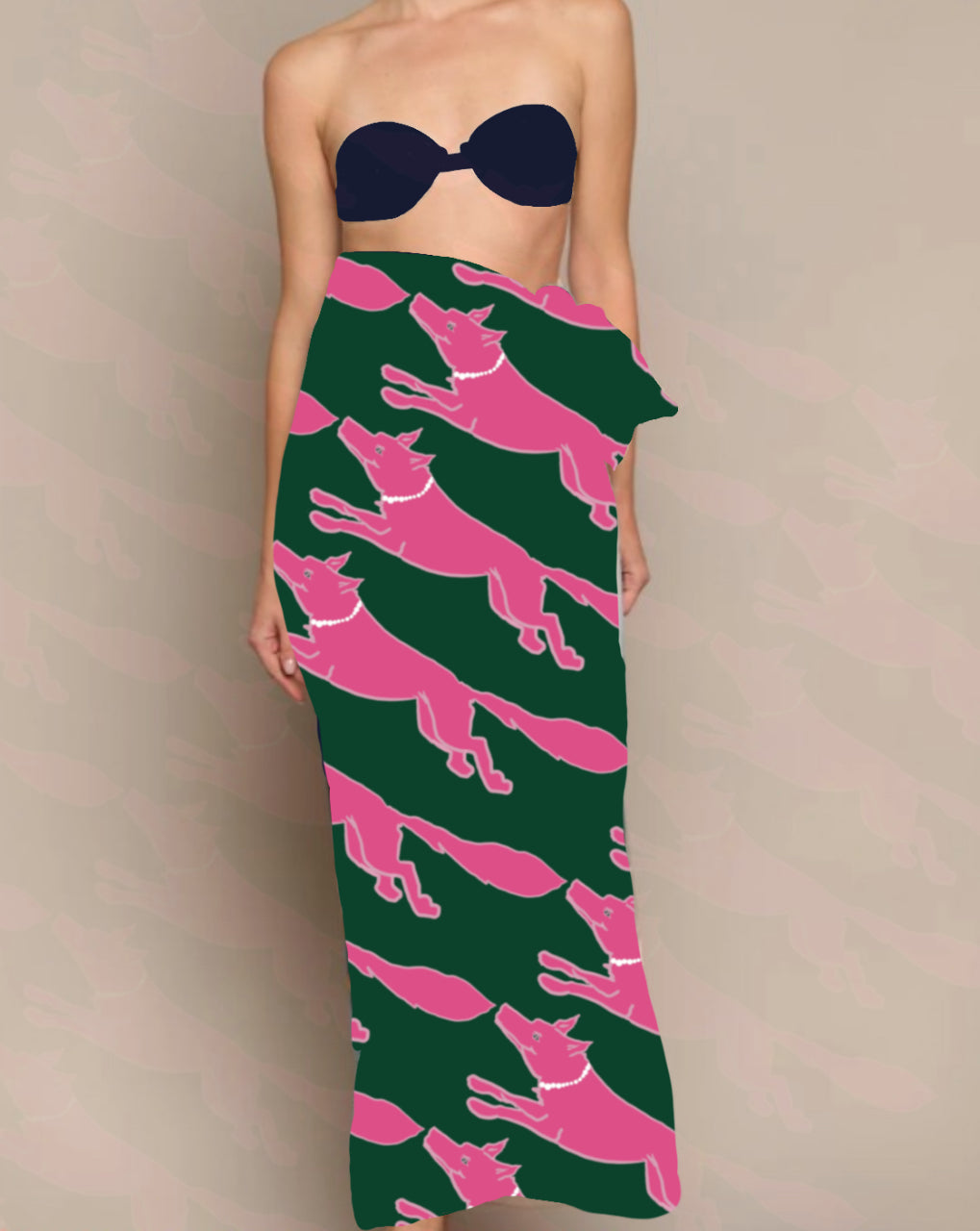 53 x 53 inch square 70% Organic Cotton, 30% Silk  Vixen Racing Fox with Pearls White + Pink