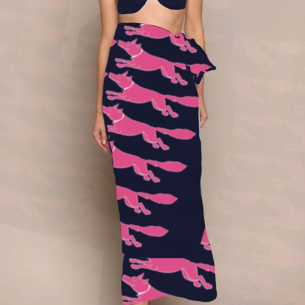 53 x 53 inch square 70% Organic Cotton, 30% Silk  Vixen Racing Fox with Pearls White + Pink