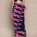 53 x 53 inch square 70% Organic Cotton, 30% Silk  Racing Fox with Pearls Navy + Pink
