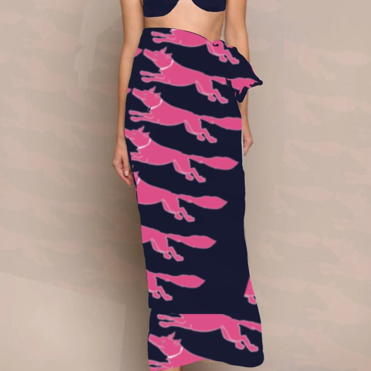 53 x 53 inch square 70% Organic Cotton, 30% Silk  Vixen Racing Fox with Pearls White + Pink