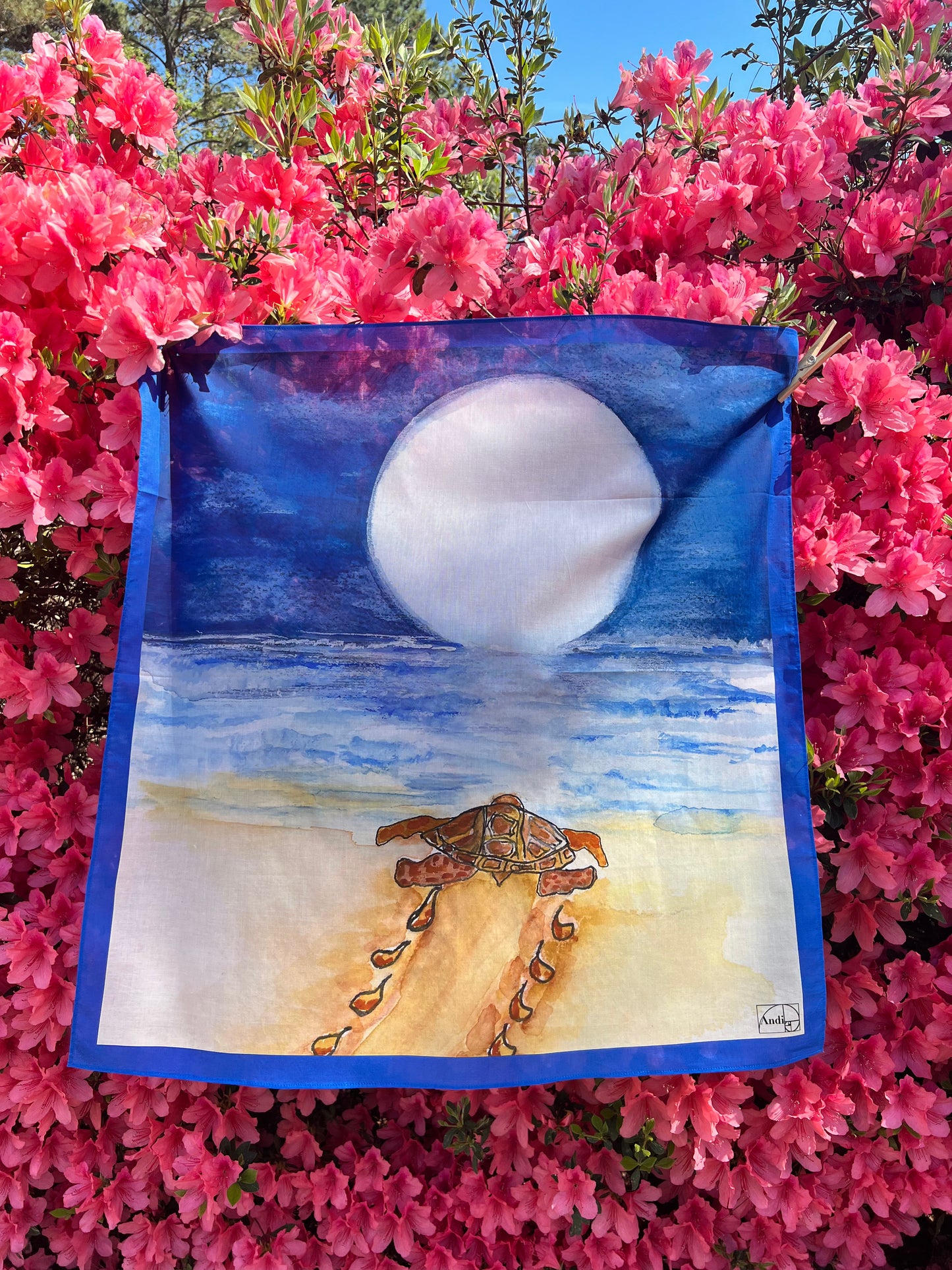 53 x 53 inch square 70% Organic Cotton, 30% Silk Sea Turtle Full Moon