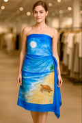 53 x 53 inch square 70% Organic Cotton, 30% Silk Sea Turtle to the Shore