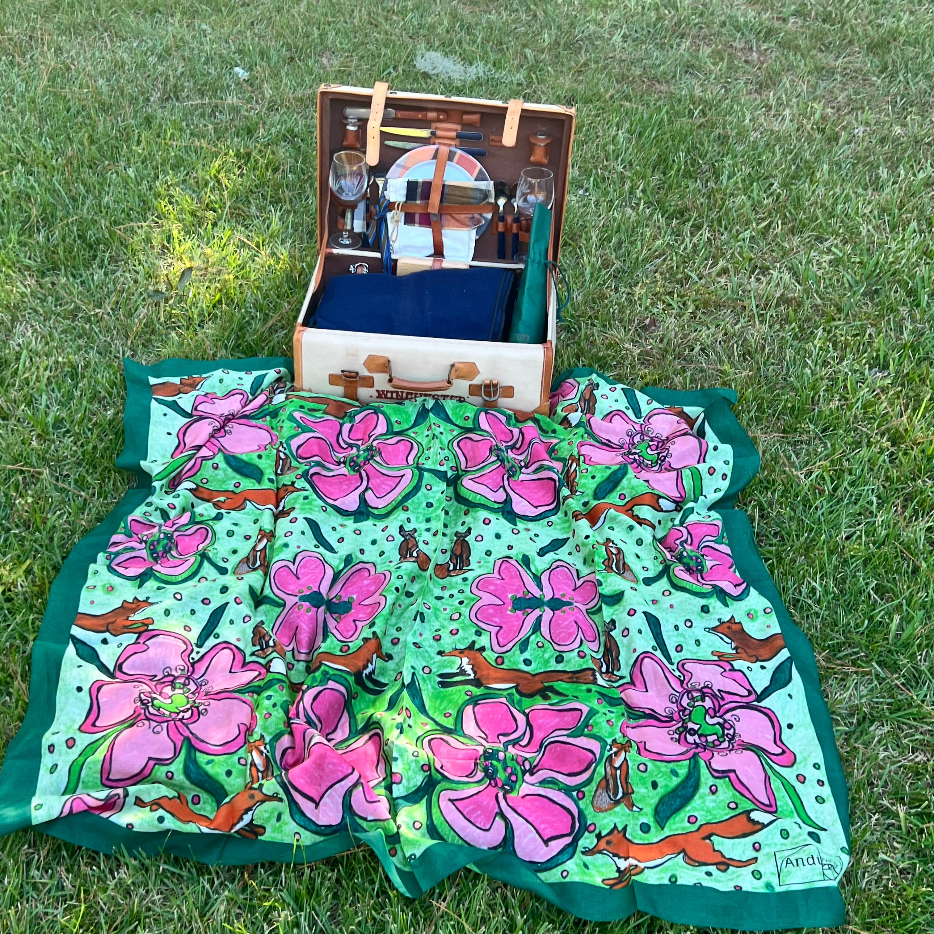 53 x 53 inch square 70% Organic Cotton 30% Silk Fox Trio Scarf Set
