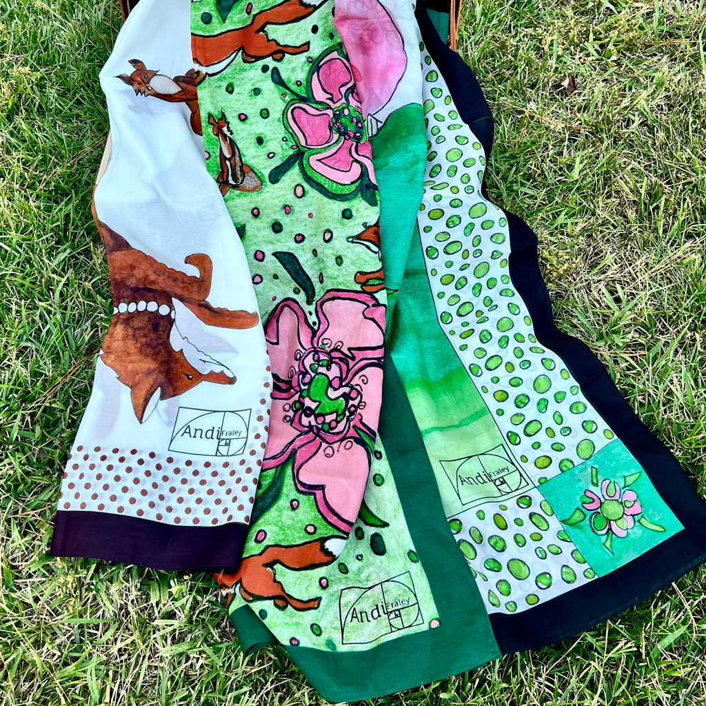 53 x 53 inch square 70% Organic Cotton 30% Silk Fox Trio Scarf Set