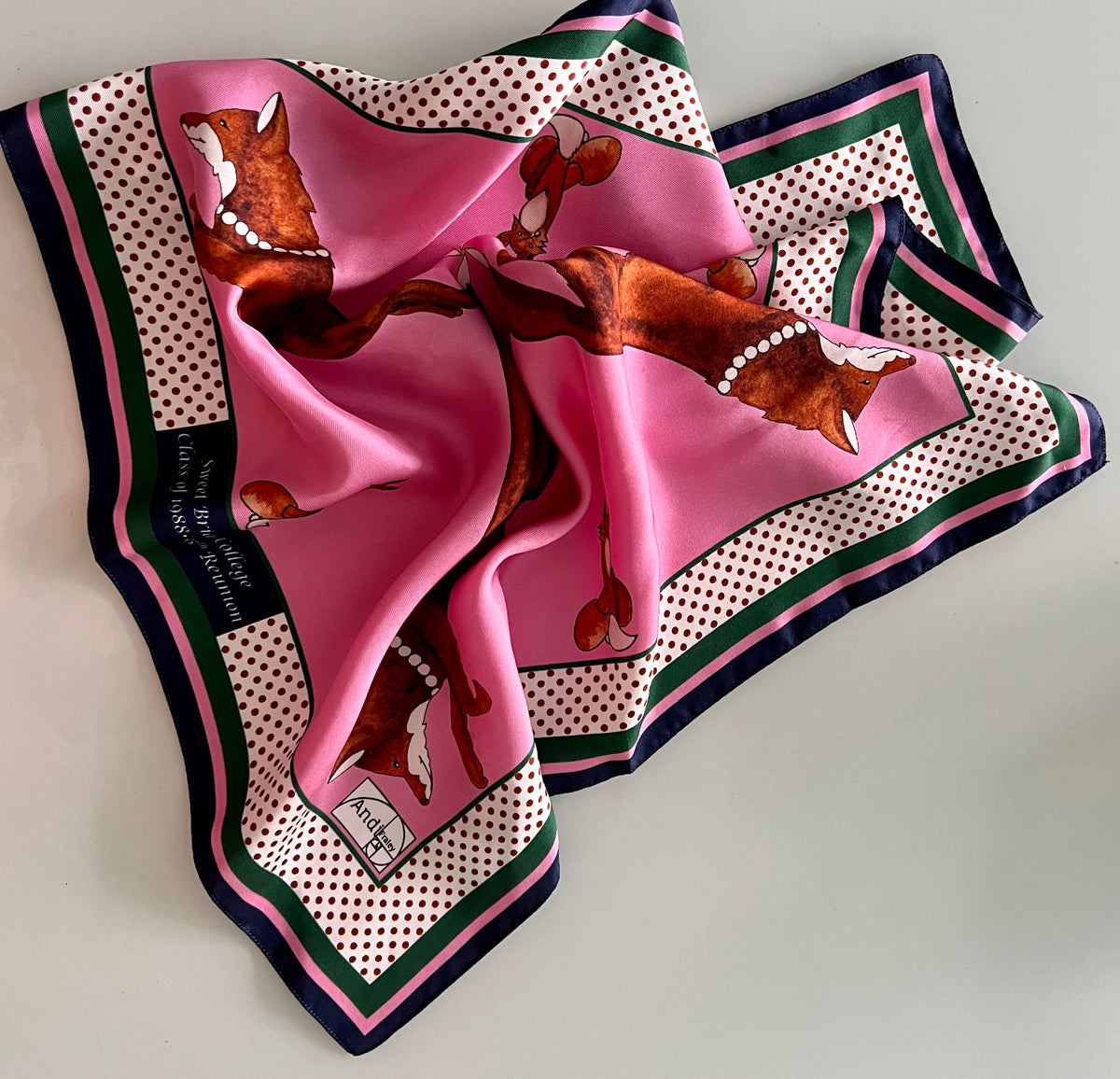 XCustom 20 x 20 inch square 100% Silk Twill Vixen Racer with Pearls  Limited Edition Reunion Class of 1988