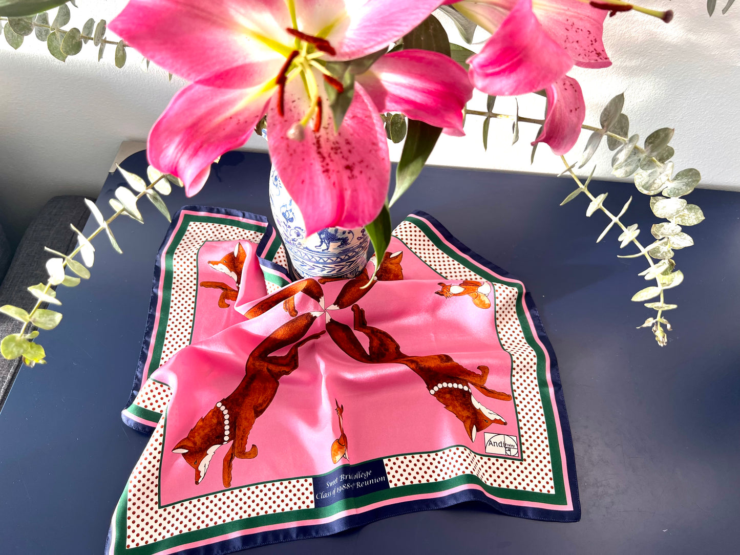 XCustom 20 x 20 inch square 100% Silk Twill Vixen Racer with Pearls  Limited Edition Reunion Class of 1988
