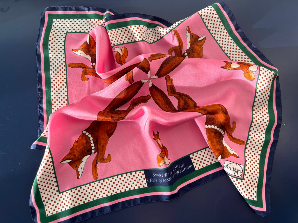 XCustom 20 x 20 inch square 100% Silk Twill Vixen Racer with Pearls  Limited Edition Reunion Class of 1988