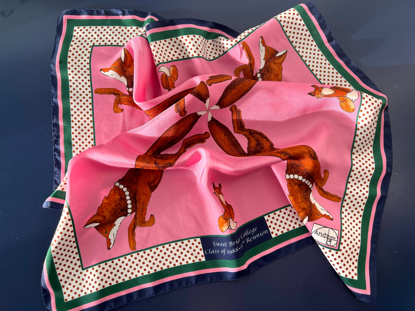 XCustom 20 x 20 inch square 100% Silk Twill Vixen Racer with Pearls  Limited Edition Reunion Class of 1988