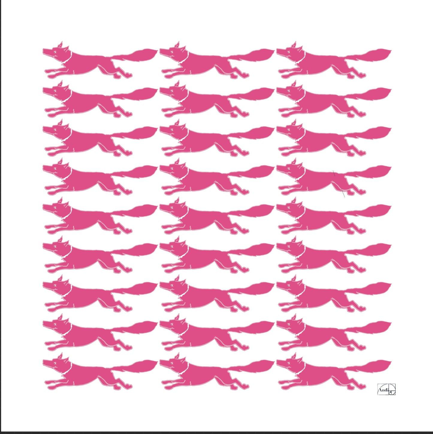 21 x 21 inch square 100% Cotton Racing Fox with Pearls White + Pink