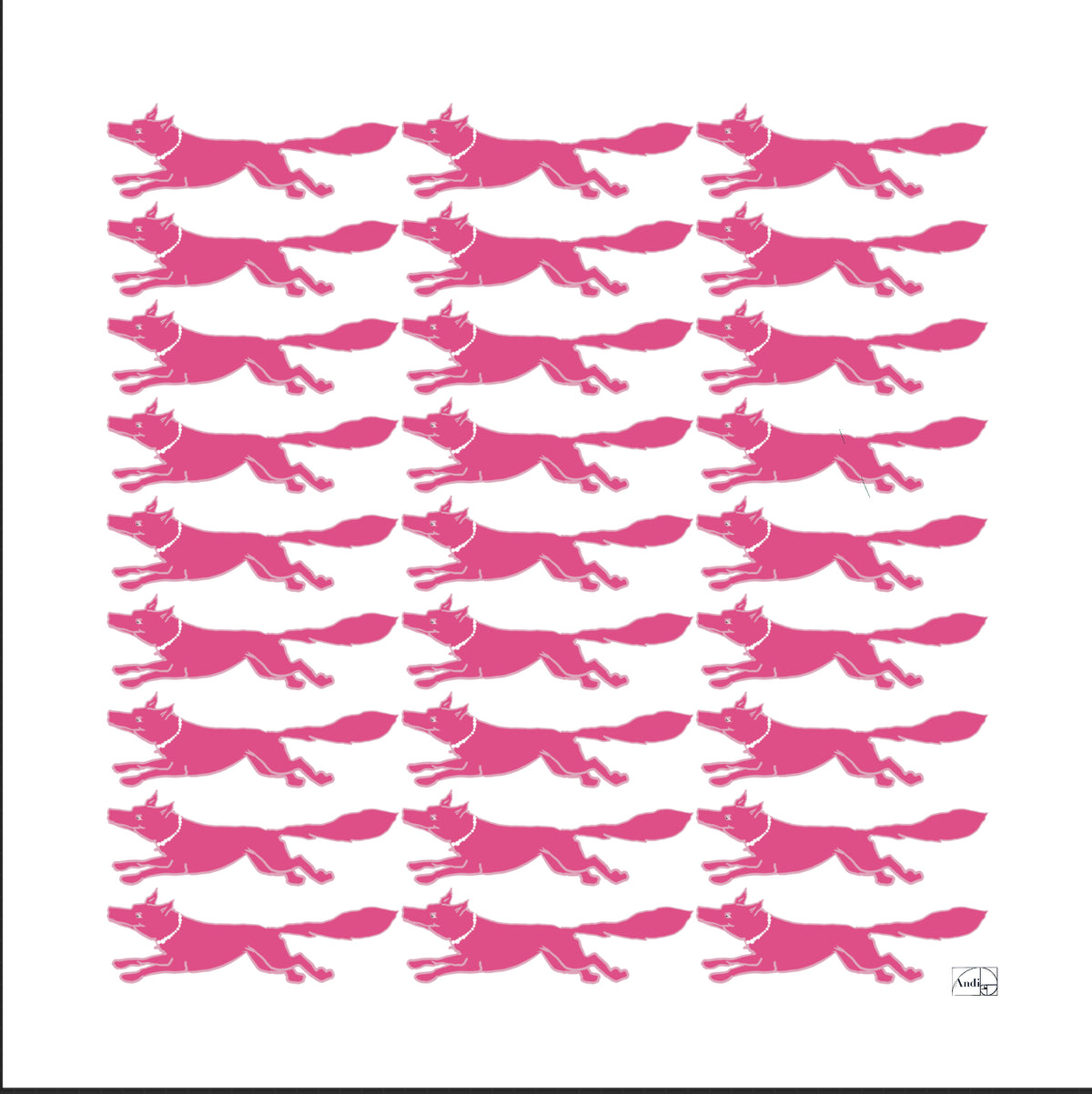 53 x 53 inch square 70% Organic Cotton 30% Silk, Racing Fox with Pearls Dark Green + Pink