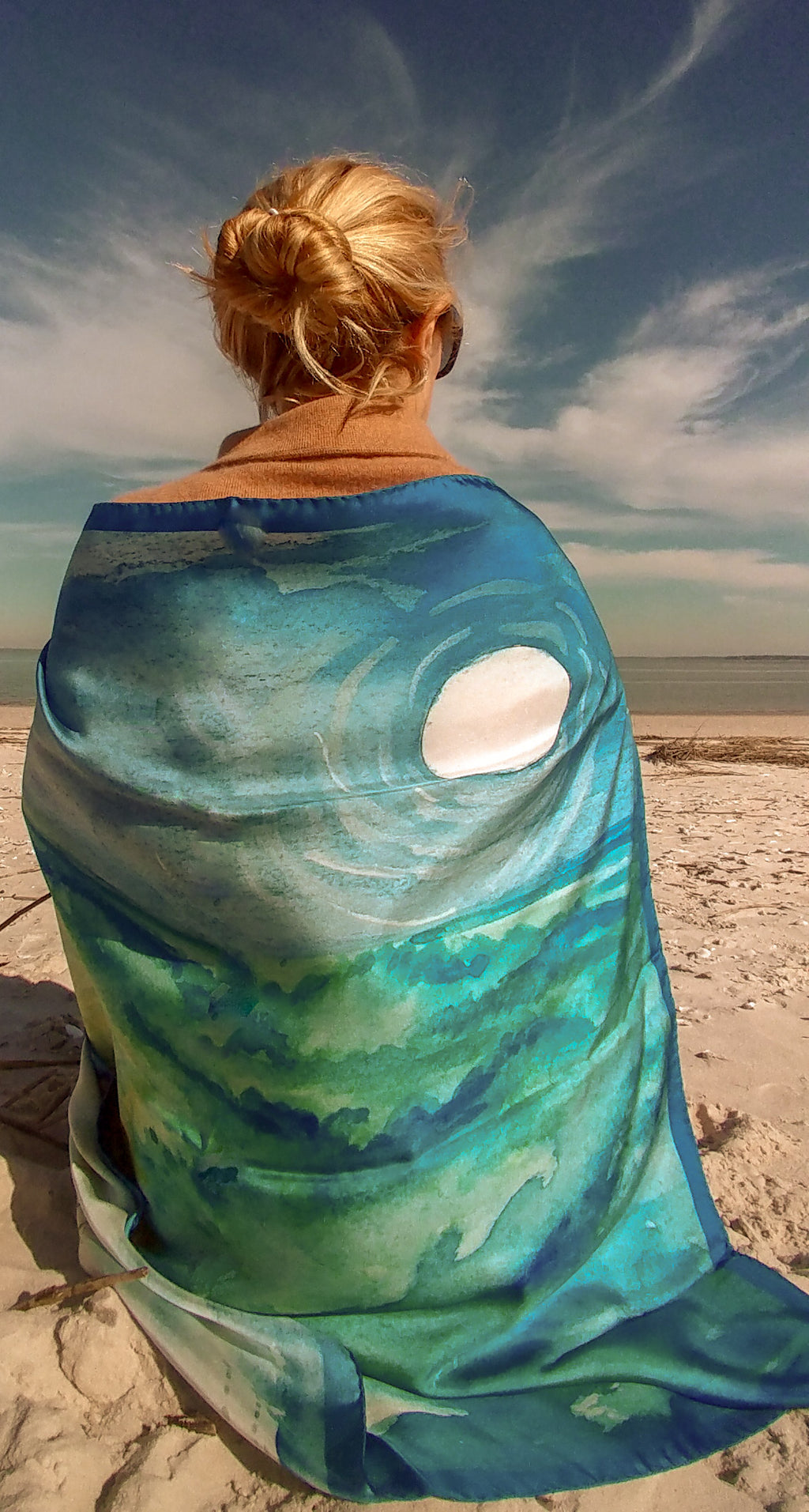 35 x 35 inch square 100% Italian Silk Twill Sea Turtle to the Shore