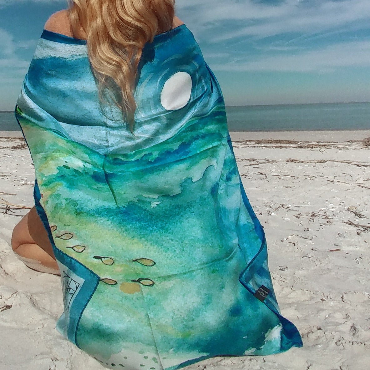 35 x 35 inch square 100% Italian Silk Twill Sea Turtle to the Shore