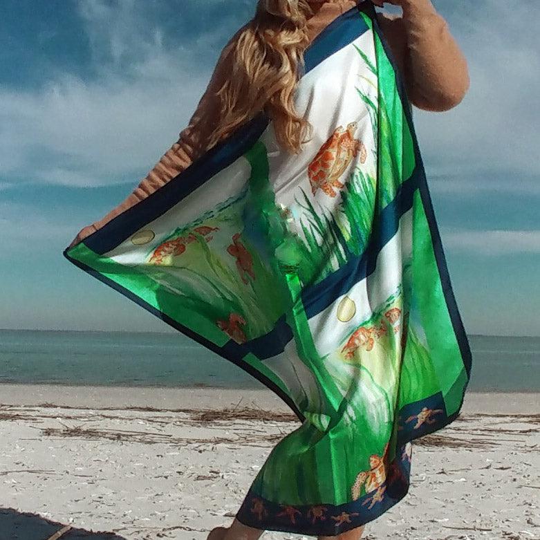 35 x 35 inch square 100% Italian Silk Twill XXX Naughty Sea Turtles