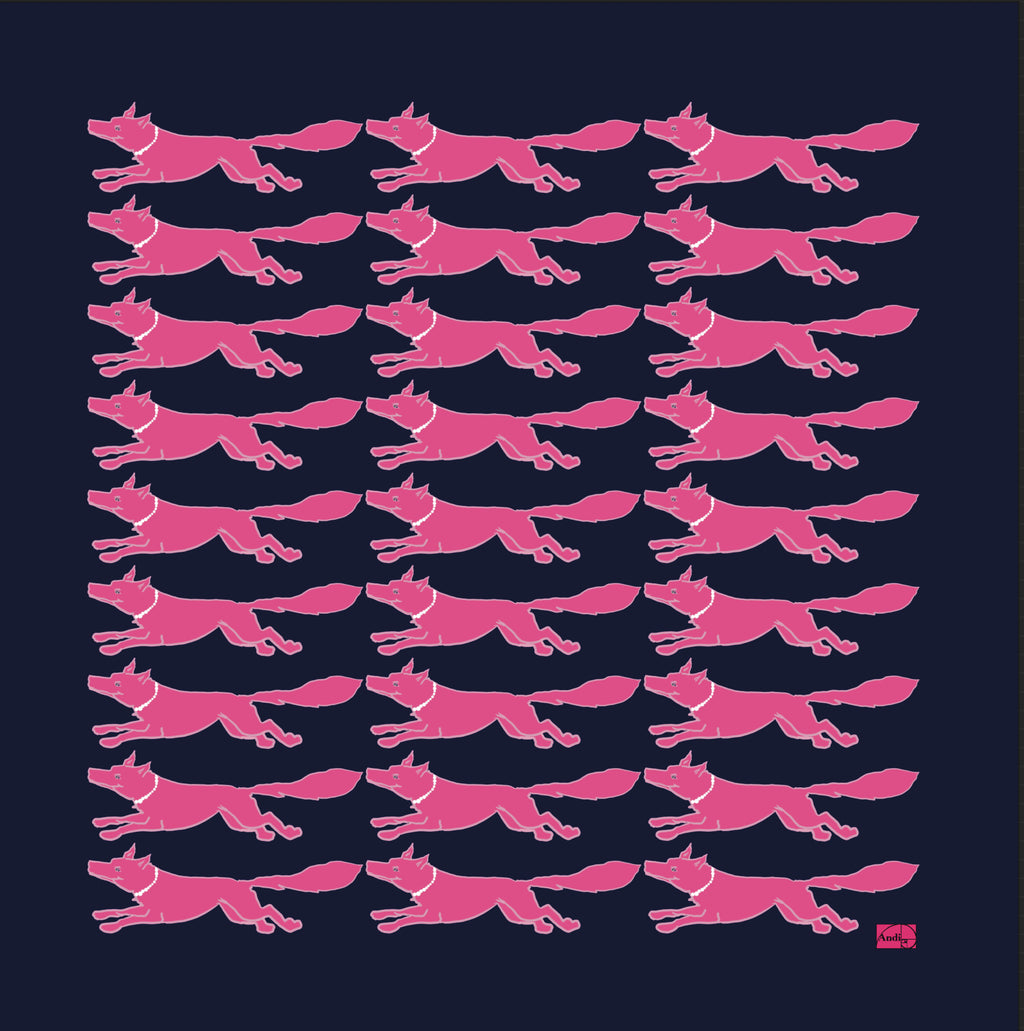 53 x 53 inch square 70% Organic Cotton 30% Silk, Racing Fox with Pearls Dark Green + Pink