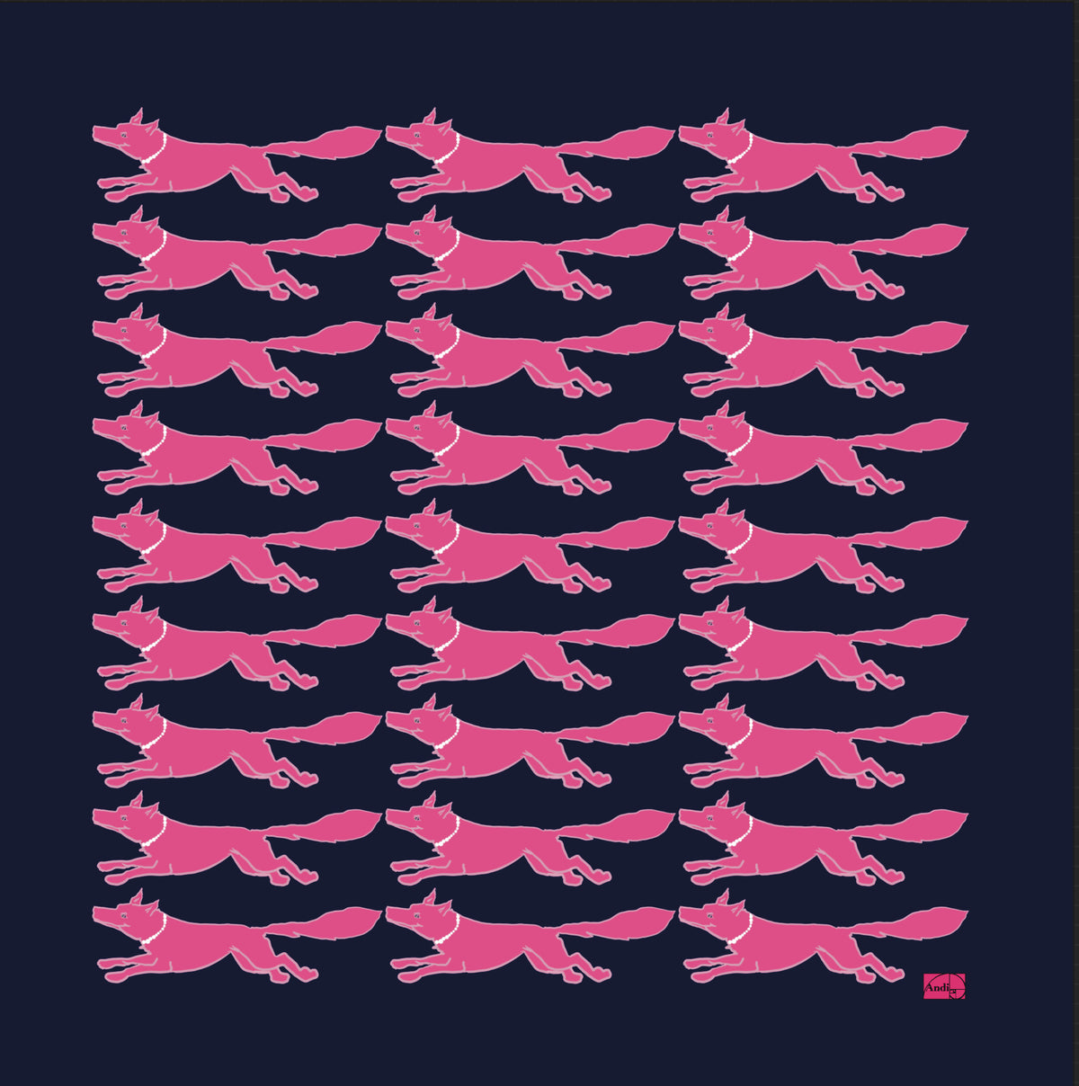 53 x 53 inch square 70% Organic Cotton 30% Silk, Racing Fox with Pearls Dark Green + Pink