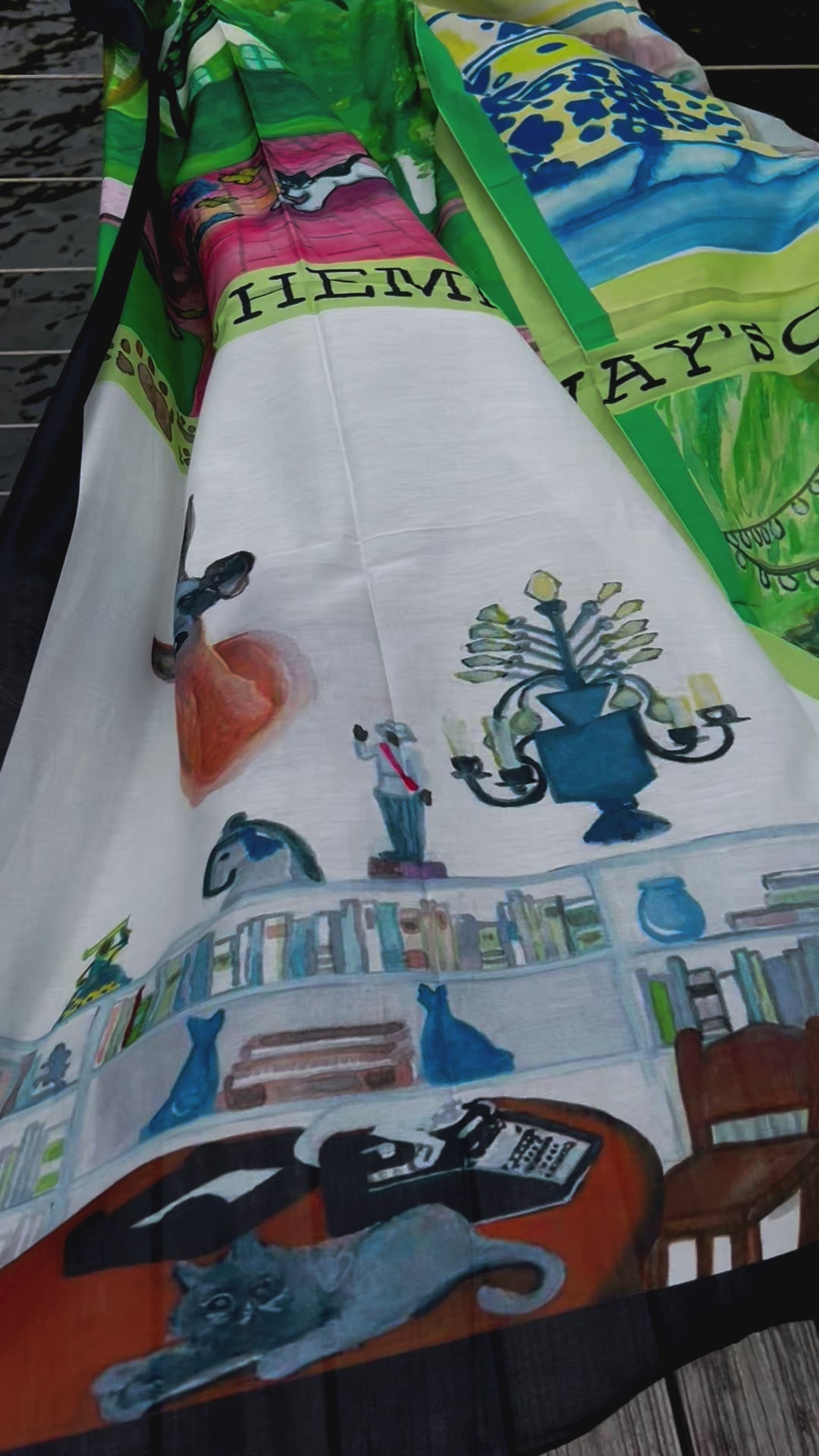53 x 53 inch square 70% Organic Cotton, 30% Silk Hemingway Polydactyl Cats