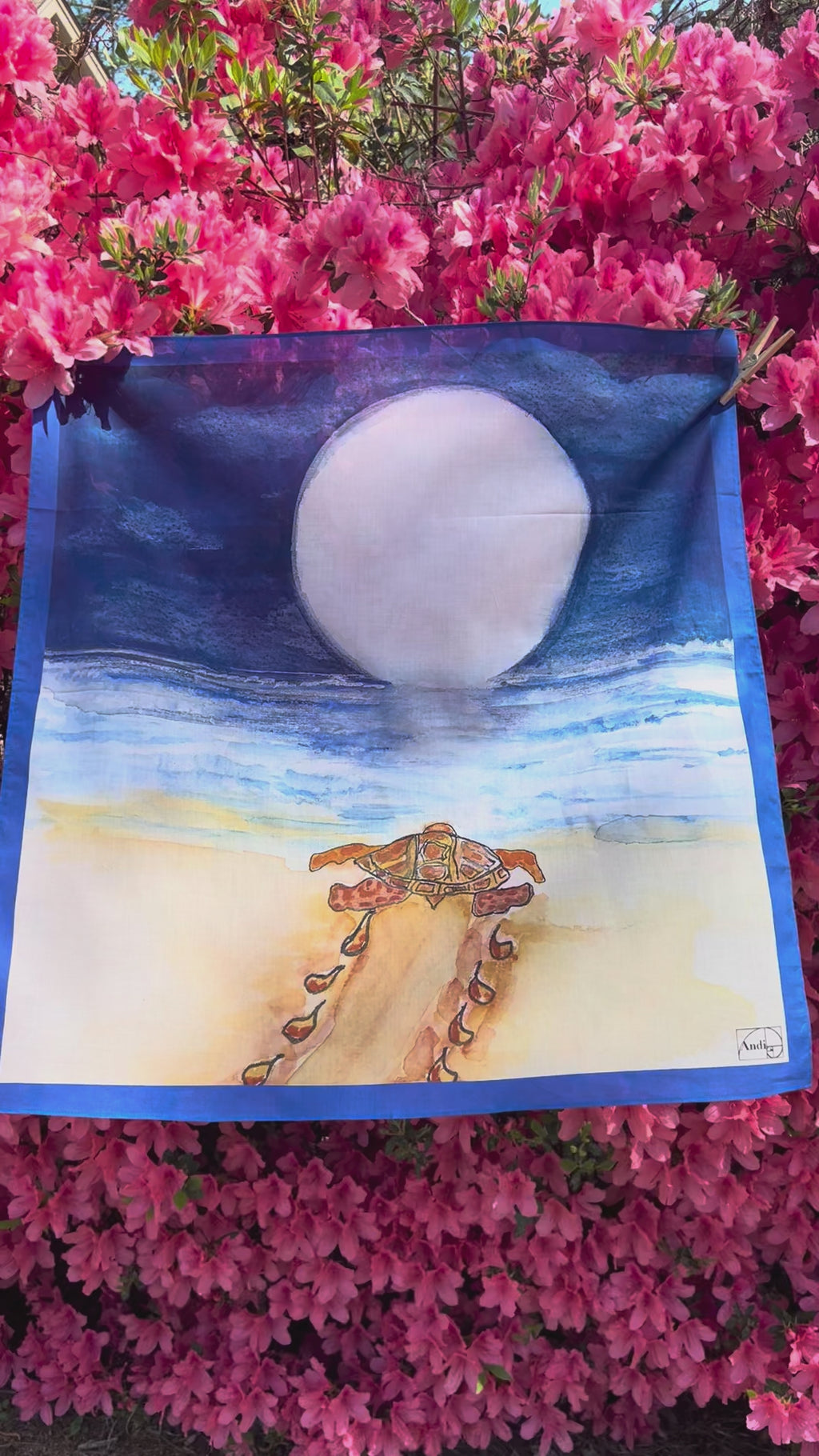 25 x 25 inch square 100% Organic Cotton Sea Turtle Full Moon