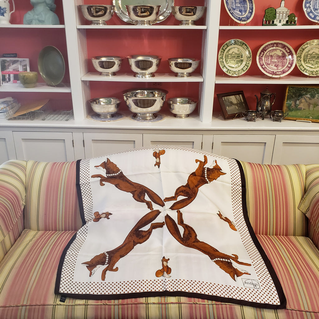 35 x 35 inch square 100% Italian Silk Twill Racing Fox with Pearls