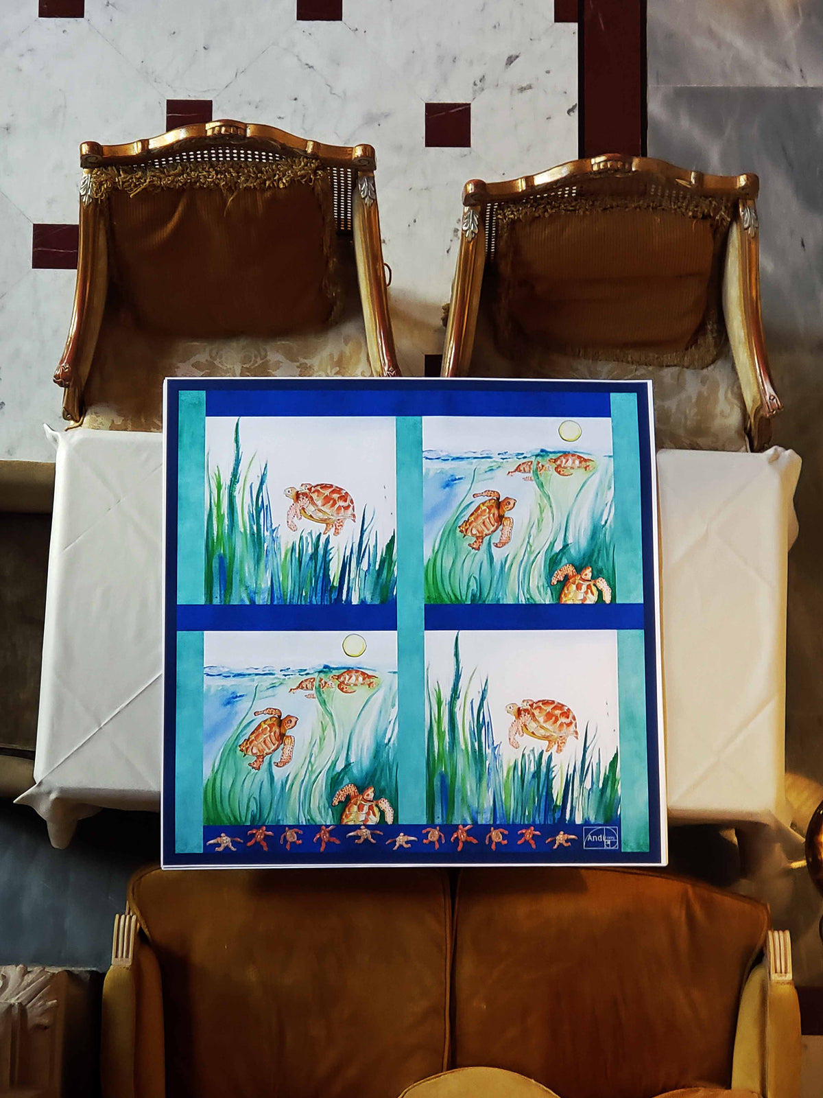 35 x 35 inch square 100% Italian Silk Twill XXX Naughty Sea Turtles