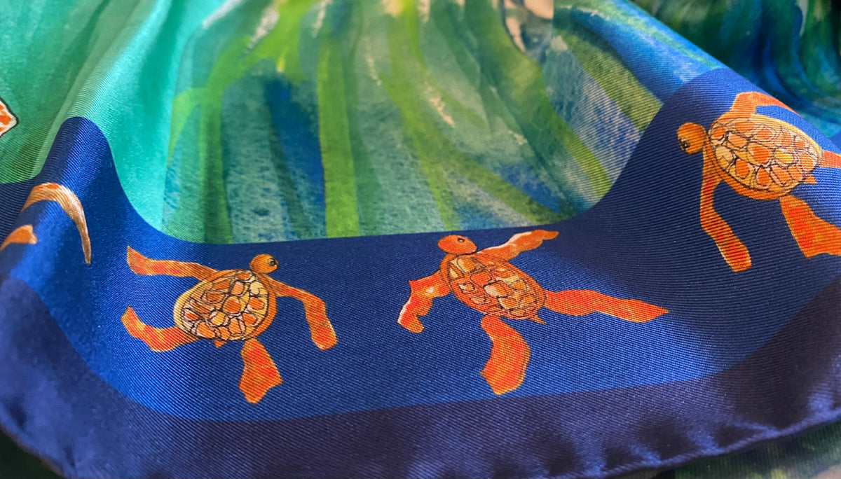 35 x 35 inch square 100% Italian Silk Twill XXX Naughty Sea Turtles