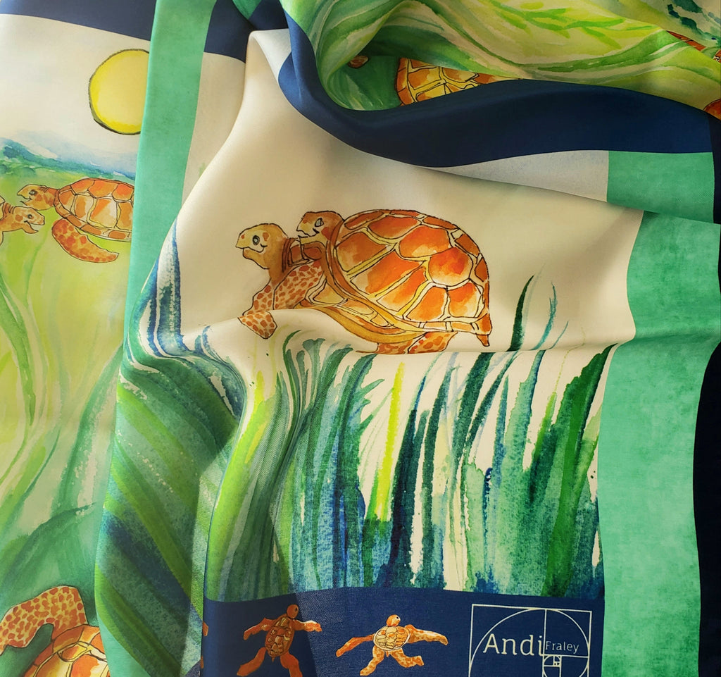 35 x 35 inch square 100% Italian Silk Twill XXX Naughty Sea Turtles