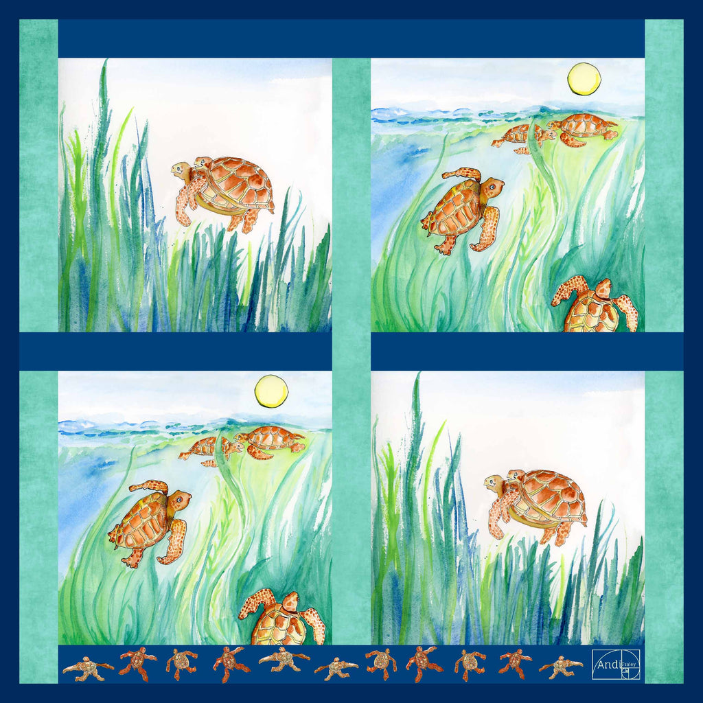35 x 35 inch square 100% Italian Silk Twill XXX Naughty Sea Turtles