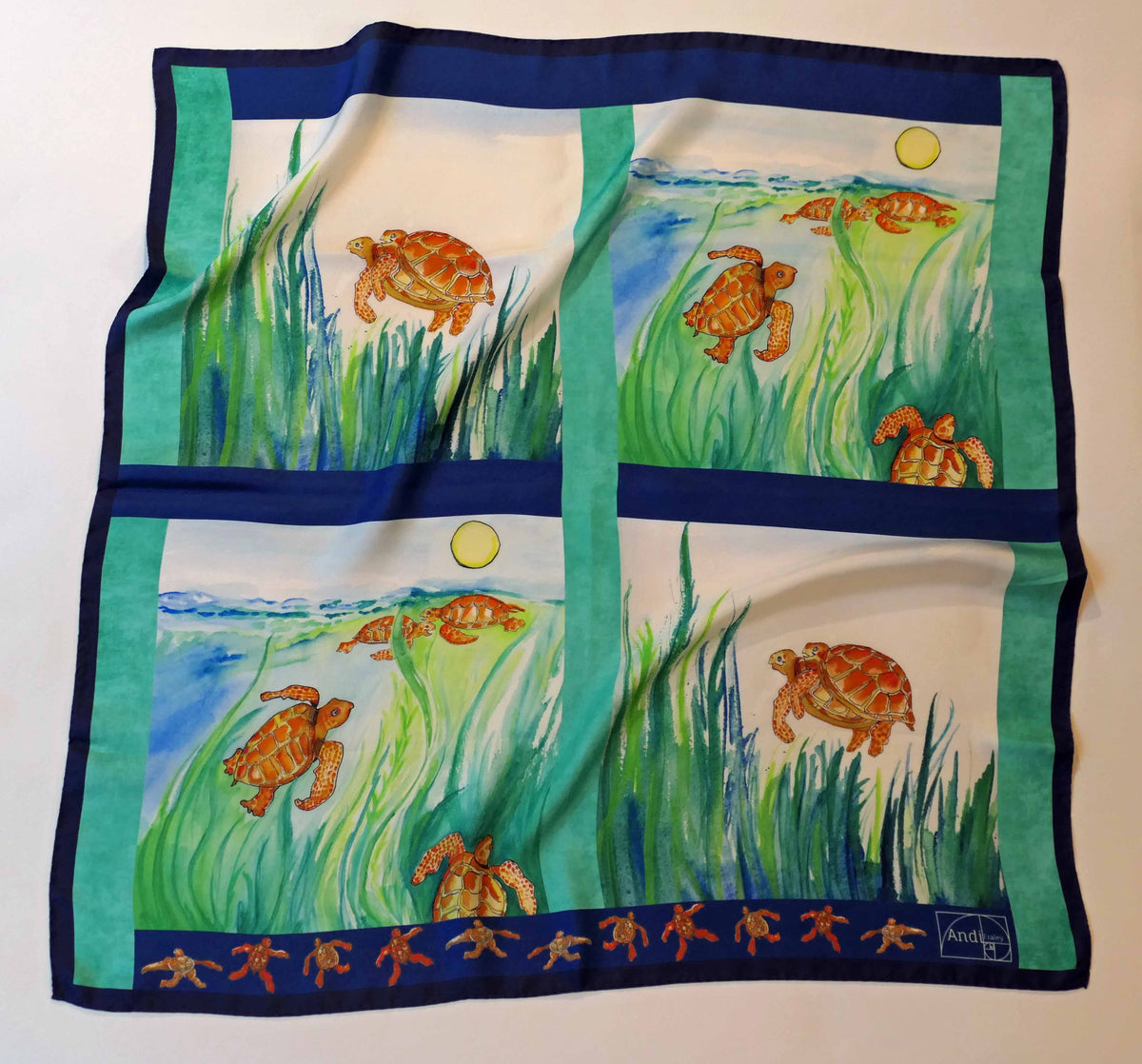 35 x 35 inch square 100% Italian Silk Twill XXX Naughty Sea Turtles