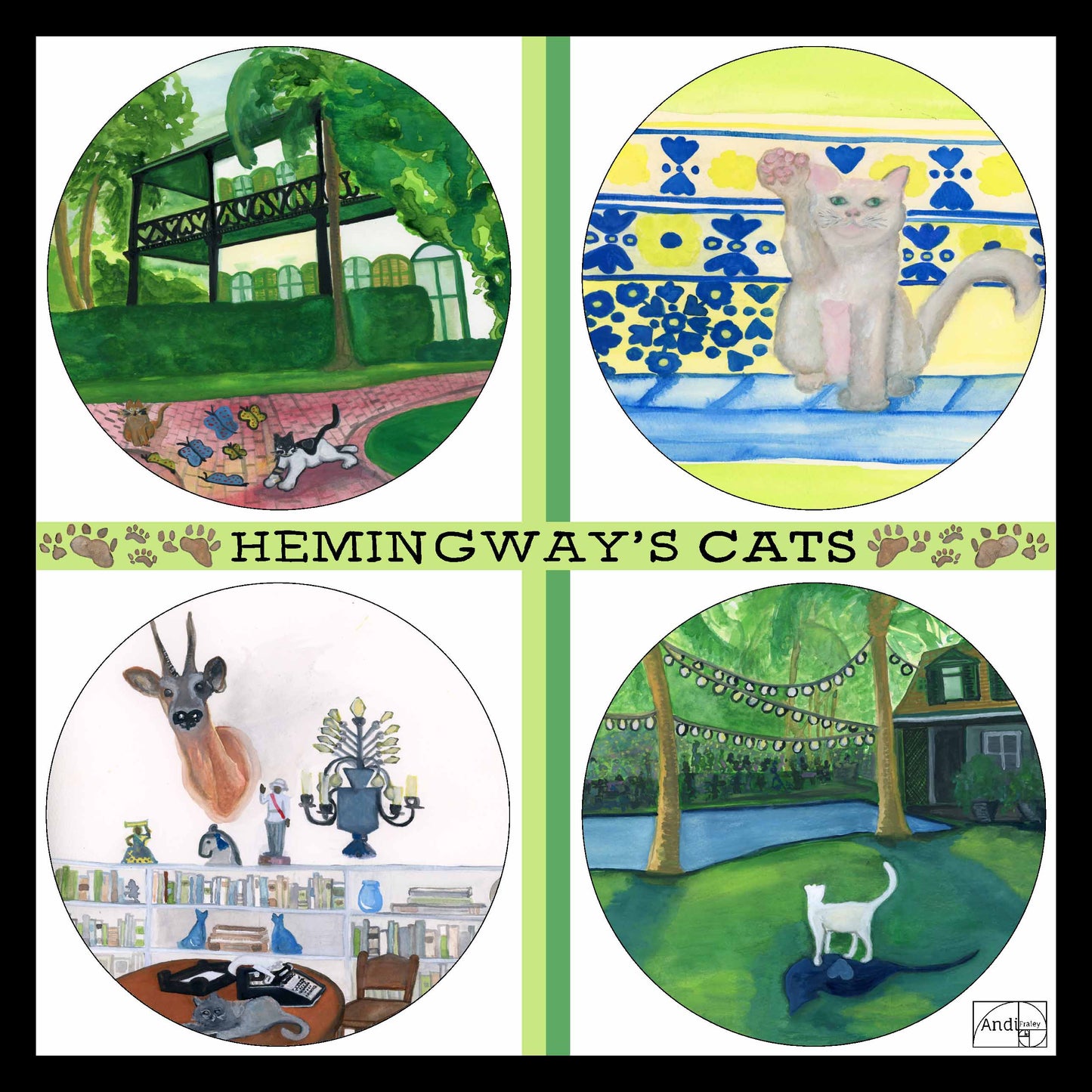 25x25 inch square 100% Cotton Hemingway Polydactyl Cats