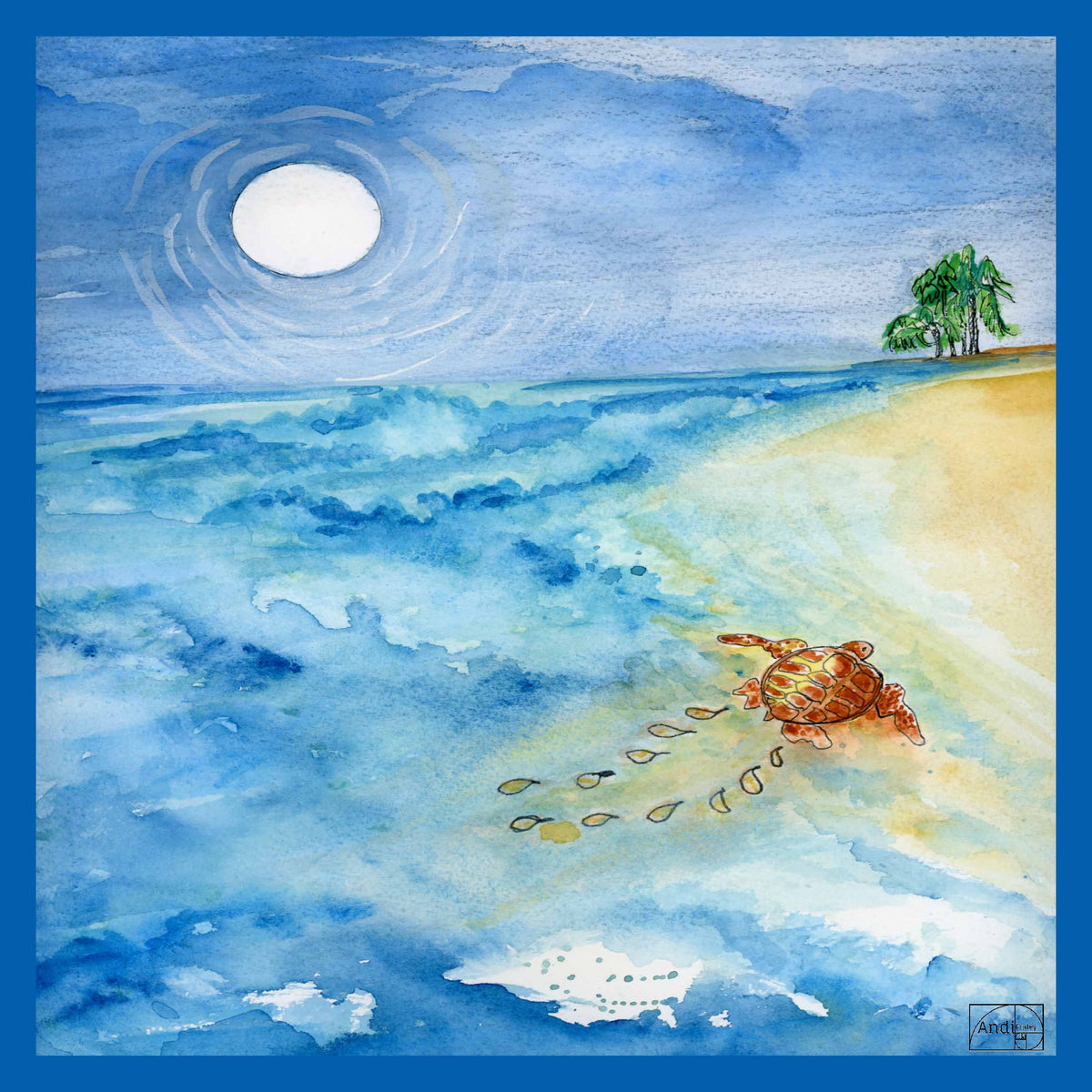 35 x 35 inch square 100% Italian Silk Twill Sea Turtle to the Shore