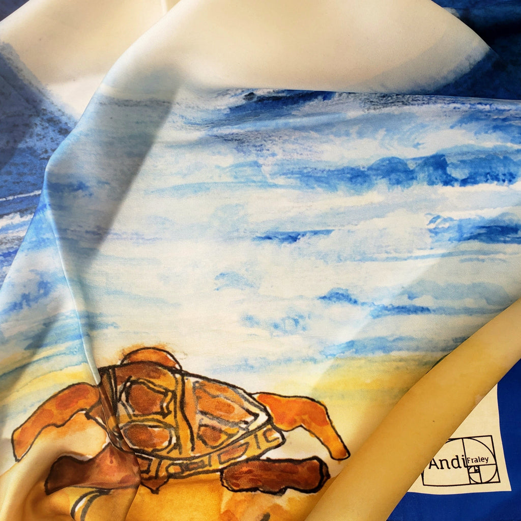 35 x 35 inch square 100% Italian Silk Twill Full Moon Baby Sea Turtle