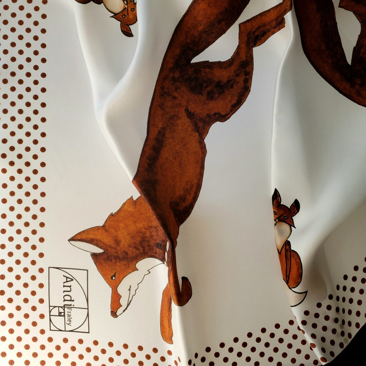 35 x 35 inch square 100% Italian Silk Twill Racing Fox with Pearls