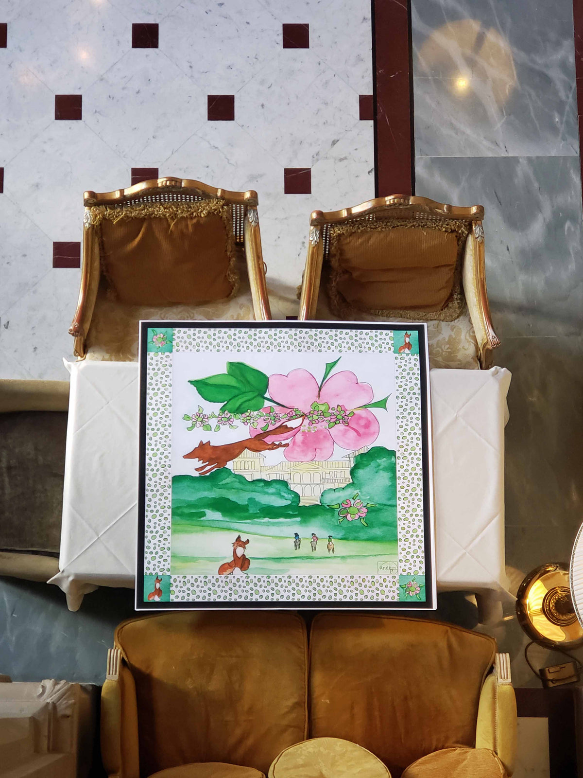 35 x 35 inch square 100% Italian Silk Twill Fox Leaping