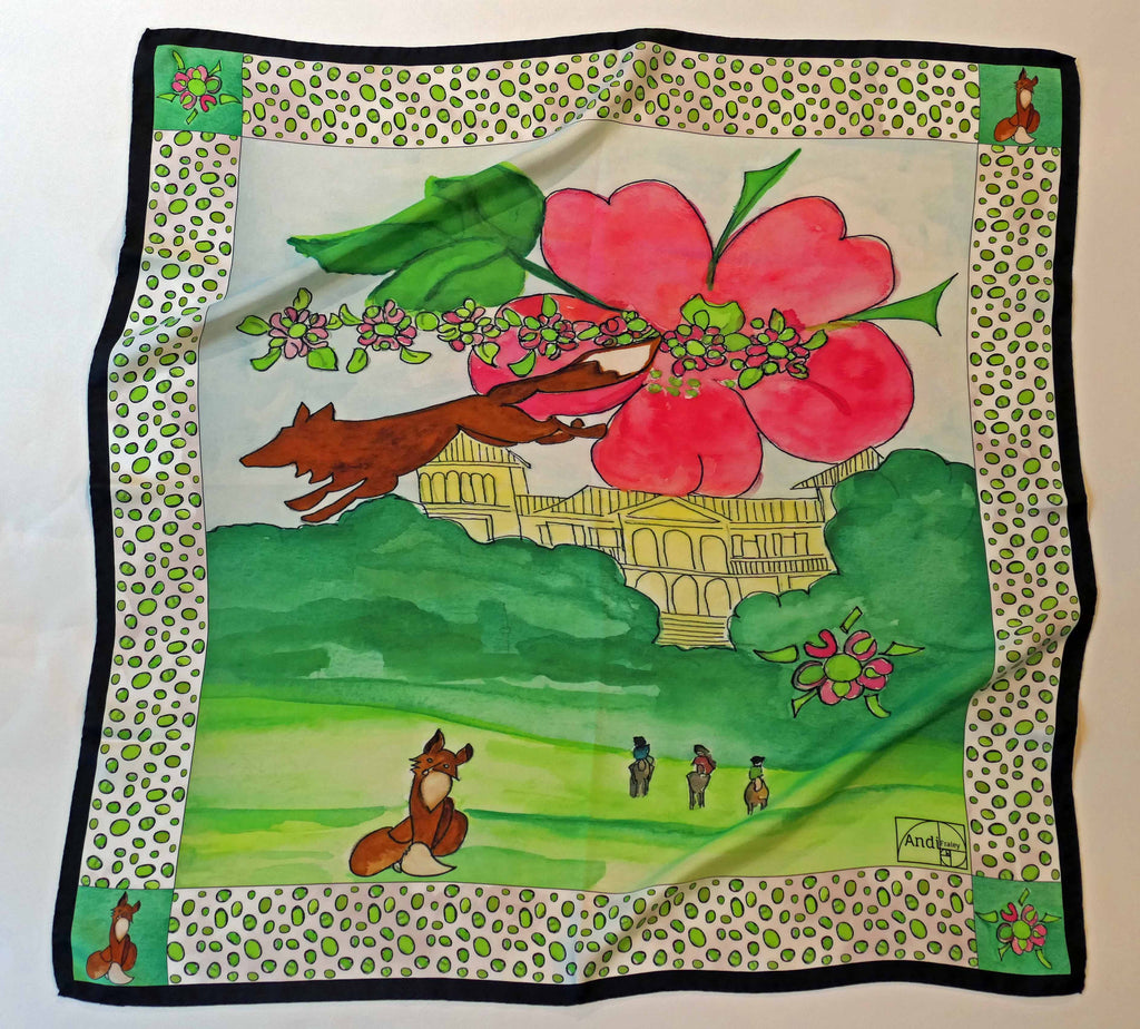 35 x 35 inch square 100% Silk Twill Fox Scarf Set