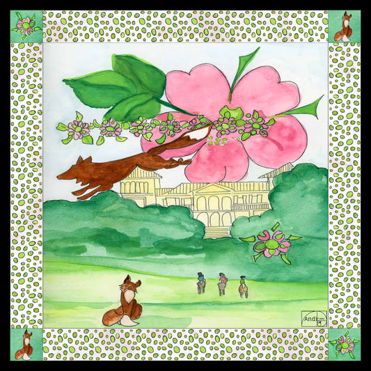 25 x 25 inch square 100% Cotton Fox Leaping